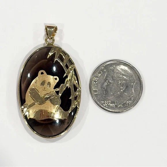 Vintage 14K Panda Smoky Quartz Pendant - Picture 9 of 10